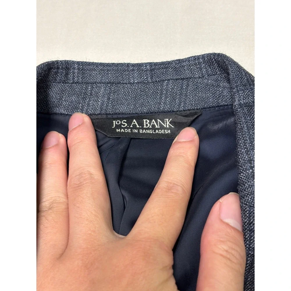 Jos. A. Bank Travelers Collection Blazer‎ Mens 39R Silk Wool Blue Grey Plaid
